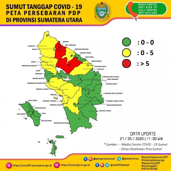 Peta Persebaran PDP di Provinsi Sumatera Utara 27 Mei 2020 